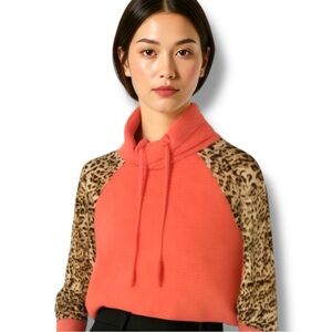 AndtheWhy Coral Knit Leopard Patterned Cowl Neck Sweater
